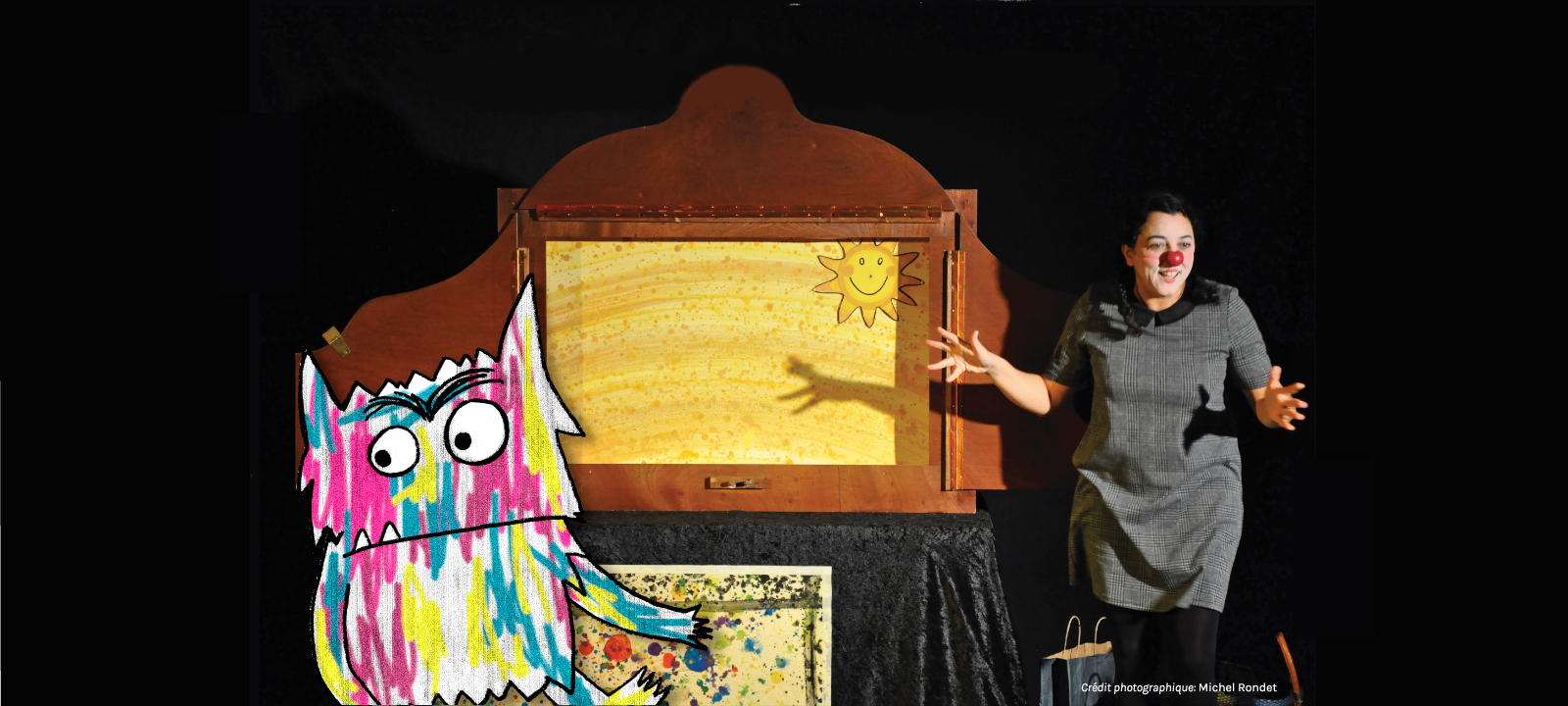La couleur des émotions, solo de clown avec Oumria Mouffok, mise en scène Aline Johnston, décors Jean-Michel Caulat. Crédit photo : Michel Rondet