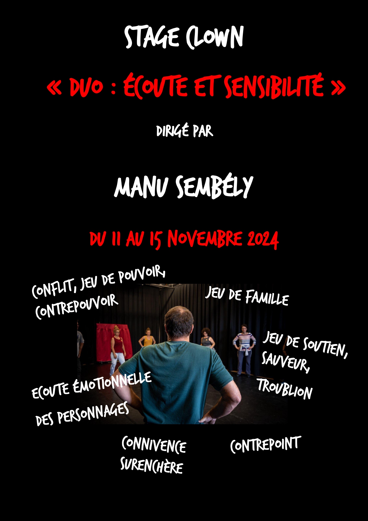 Stage de clown : Duo : Ecoute et sensibilité dirigé par Manu Sembély 